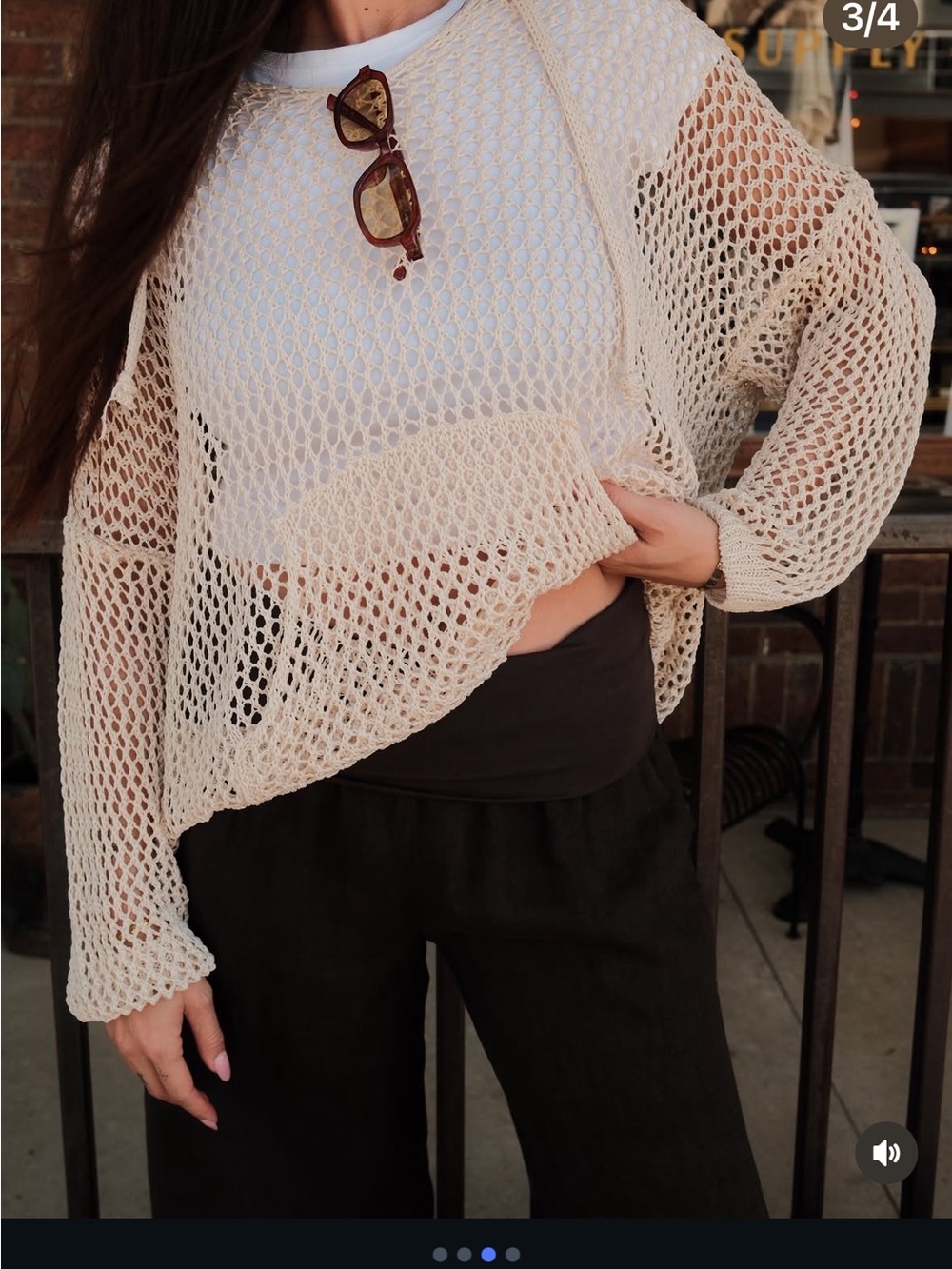 Light Cream Open-Knit Women's Sweater - Casual Layering Pullover